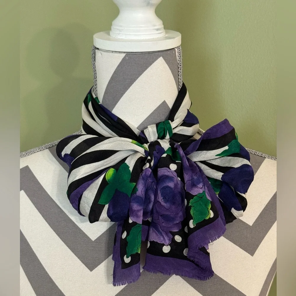 Adrienne Vittadini long silk scarf roses and stripes